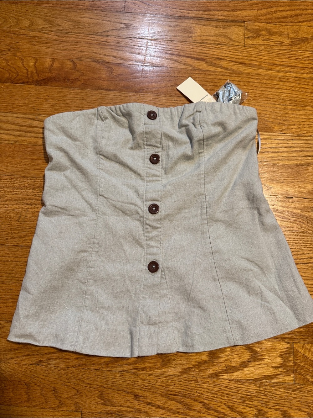 Abercrombie and Fitch Strapless Button-Front Linen Blend Shirt in Light Green